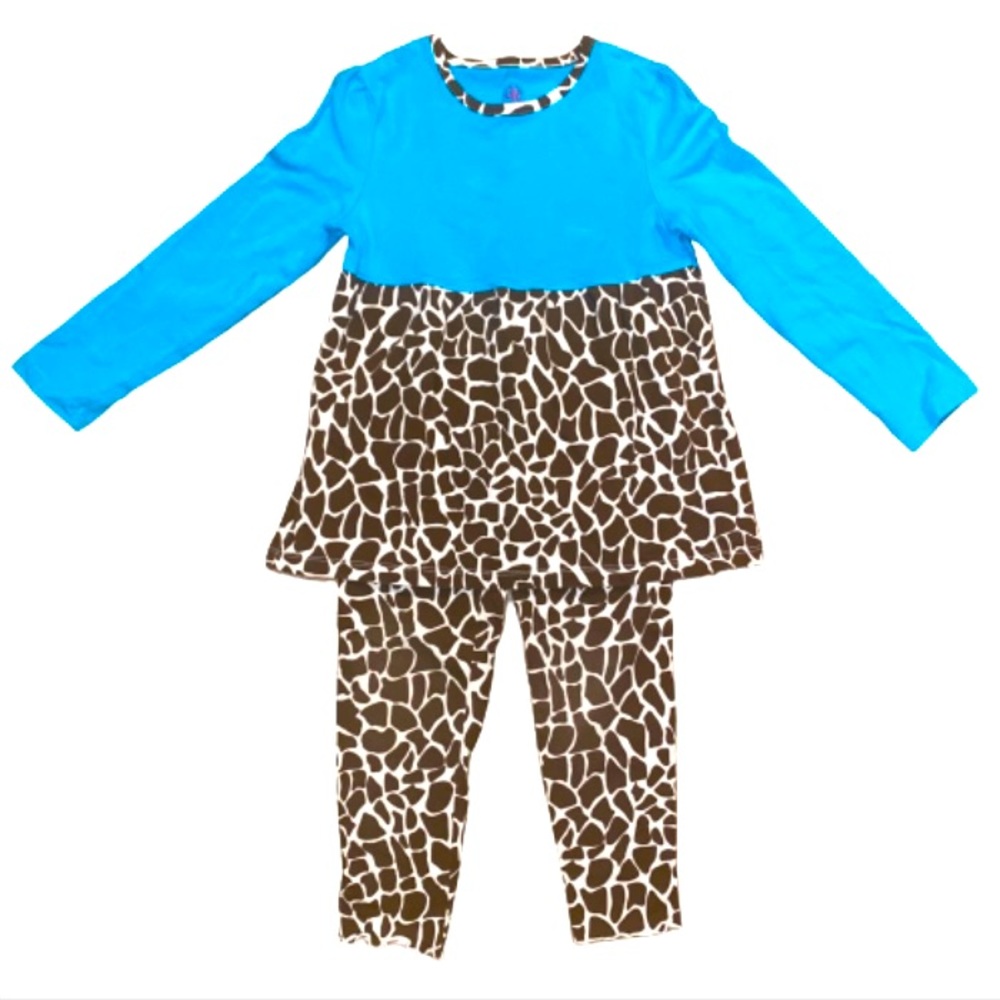 J. Khaki Girls Size 5 Long Sleeve Top & Pants Set Teal & Giraffe Animal Print